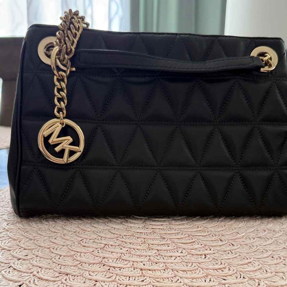 Michael Kors Black Quilted Shoulder Bag with Gold Accents